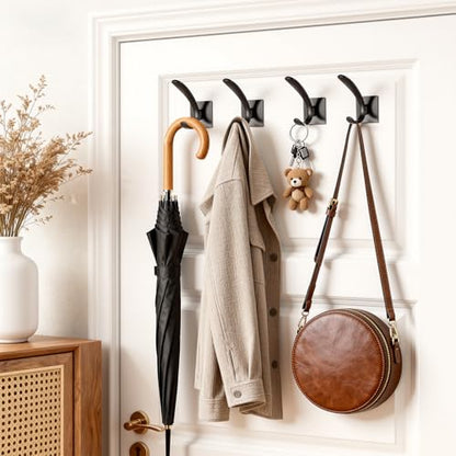 Self Adhesive Towel Hooks, Matte Black Metal Hooks,Waterproof Stainless Steel Hanger Coat Hooks for Hanging Coat,Towels, Bath Robe in Bathroom Kitchen Home - size: 4 Pack-Square Double Hook