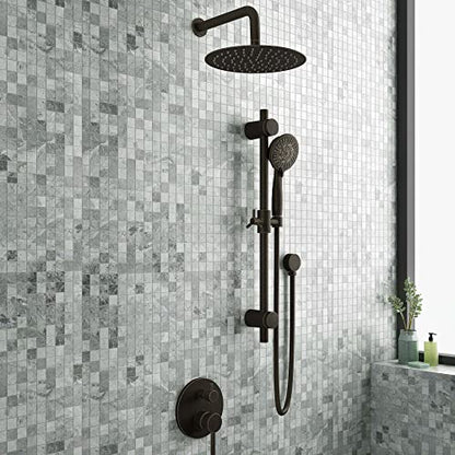 Refuge Rain Shower Head with Handheld Spray Combo - Oil-Rubbed Bronze Finish - 10" Rainfall Shower Head with Handheld Combo | Adjustable Slide Bar | 5-Function Handshower | Tru-Temp Valve | 1.8 GPM - color: Oil Rubbed Bronze, size: 1.8 GPM