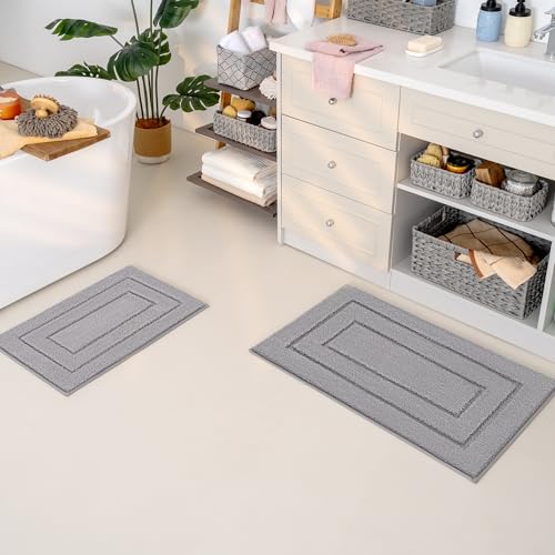 GRANNY SAYS Bathroom Rugs Sets 2 Piece,Soft Bath Mats for Bath, Bathroom Rugs Non Slip Washable, Absorbent Bath Rug for Tub,Shower and Toilet, Bath Mat Set (Gray, 20" x 32" + 16" x 24") - color: Grey, size: 1'8" x 2'8" (20" x 32"+16" x 24")