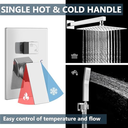 Aolemi Shower Faucet Set with Handheld Polish Chrome 12 Inch Head | Pressure Balance Shower Valve and Trim Kit,SUS304 Rain Head and Handle System,All Metal,Wall Mount,Bathroom,Handheld Spray - color: Chrome, size: 12 Inch Wall Mount Shower Head