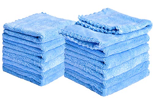 Baby Washcloths 12 Pack 12x12 Inches Microfiber Coral Fleece Extra Absorbent and Soft for Newborns, Infants and Toddlers-Blue - color: Blue