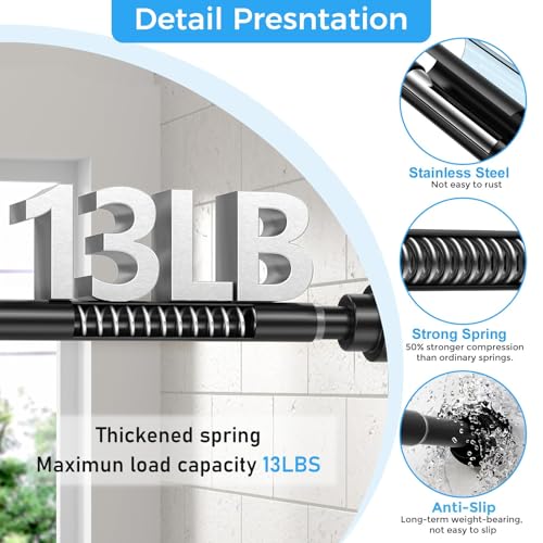 Shower Rods 31-49" 2Pcs Black Spring Shower Tension Rod Adjustable | 7/8" Tension Curtain Rods Carbon Steel Tube, Rust-Proof Non-Slip Tool-Free, Tension Rod for Windows Bathroom Room Divider - color: Black, size: 31"-49"-2P