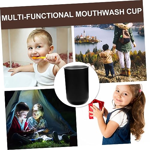 Stainless Steel Mouthwash Cup for Boy Girl Portable Toothbrush Holder Reusable Bathroom Rinse Cup Simple Design Easy to Clean Capacity for Home and Travel - color: Black