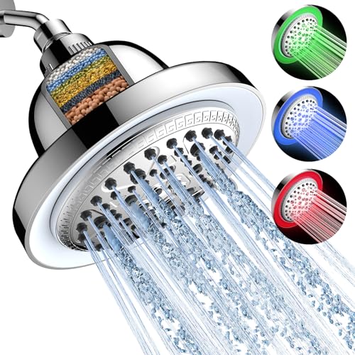 FEELSO LED Filtered Shower Head，High Pressure Rain Shower Head with Filters | Light Color Changing, 7 Modes, Water Softener Shower Head for Hard Water, Remove Chlorine，Reduces Dry Itchy Skin & Hair