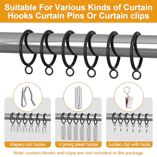 42 PCS Curtain Rings, 1.5 inch Metal Curtain Drape Sliding Eyelet Rings-Hanging Rings for Curtains and Rods, Fits Up to 1 1/4-Inch Rod, Black(Clips Not Included) - color: Black