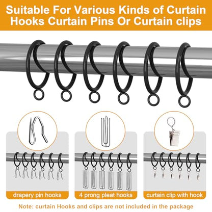 42 PCS Curtain Rings, 1.5 inch Metal Curtain Drape Sliding Eyelet Rings-Hanging Rings for Curtains and Rods, Fits Up to 1 1/4-Inch Rod, Black(Clips Not Included) - color: Black