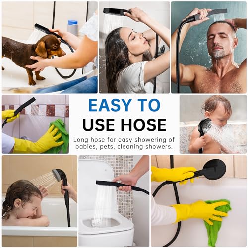 G-Promise Solid Metal Shower Arm Diverter with Handshower Mount,86 Inch Stainless Steel Long Shower Hose,Flexible and Tangle-Free, for Shower and Pet Shower, Clean Bathroom Corners(Matte Black)
