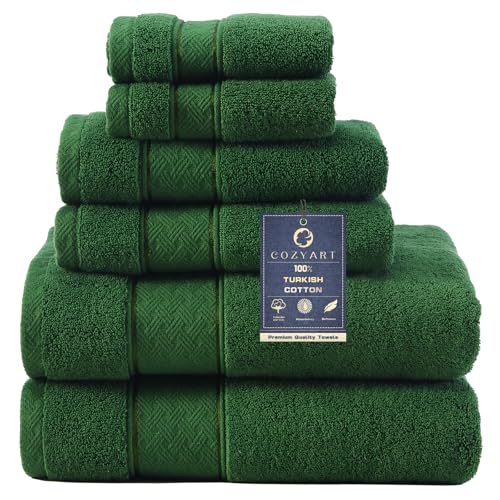 COZYART Bath Towel Set 6 PCS Formal Green Luxury 100% Turkish Cotton 650GSM | Soft Absorbent Quick Dry, OEKO‑Tex 100 Cert. Zero Twist Ring Spun Cotton, Plush, Breathable Hotel Quality Bathroom Towels - color: Formal Green