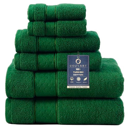 COZYART Bath Towel Set 6 PCS Formal Green Luxury 100% Turkish Cotton 650GSM | Soft Absorbent Quick Dry, OEKO‑Tex 100 Cert. Zero Twist Ring Spun Cotton, Plush, Breathable Hotel Quality Bathroom Towels - color: Formal Green