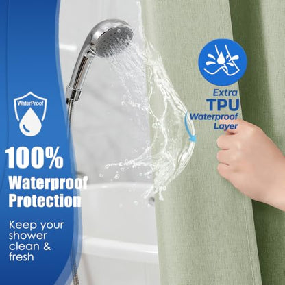 Linen-Like Shower Curtain, Waterproof Premium 250GSM Heavyweight Fabric, 72 x 72, with 12 Stainless Steel Hooks, Luxury Hotel Spa Bathroom Decor, Machine Washable, Weighted Hem, Sage Green - color: Linen-sage Green
