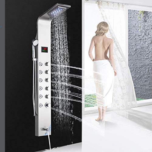 Multi-Function Digital Display Shower Panel Stainless Steel Bath Shower Faucet Set Tower Shower Column with Body Massage Jets