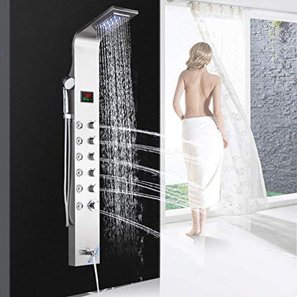 Multi-Function Digital Display Shower Panel Stainless Steel Bath Shower Faucet Set Tower Shower Column with Body Massage Jets