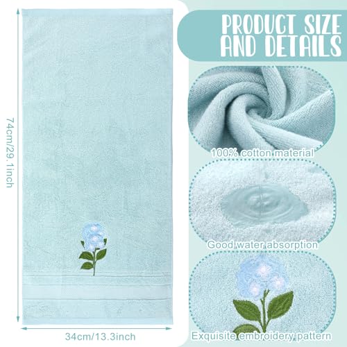 SmoothNovelty 2 Pcs Hydrangea Flower Hand Towels Dusty Blue Bathroom Decor 14x29 Inch Embroidered 100% Cotton Soft Absorbent Spring Summer Decorative Hand Towels for Bathroom Kitchen - style: Hydrangea Flower