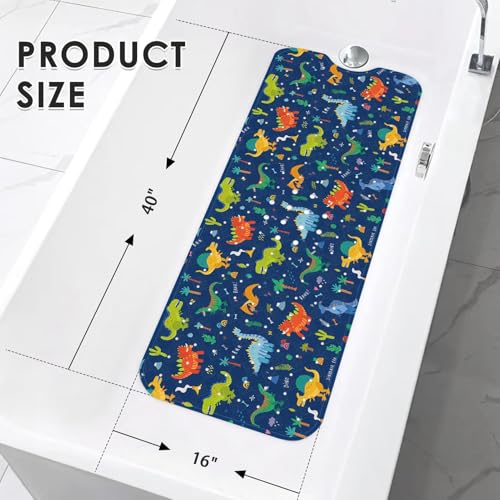 Bath Mat for Tub, Cute Dinosaurs, 40 X 16 Inch, for Kids | Cartoon Dinosaurs Animal Extra Long Toddler Bathtub Non Slip Shower with Suction Cups and Drain Holes - color: Cartoon Dinosaurs