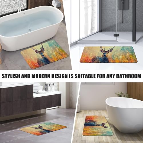 Bathroom Runner Mat Rugs Long,Hipster Deer Landscape Nature Scenery Picture Diatomite Stone Bath Mat Large Absorbent Diatomaceous Earth Mat Non Slip Fast Dry Shower Mat Bathroom Rugs 16x42in - color: Design07