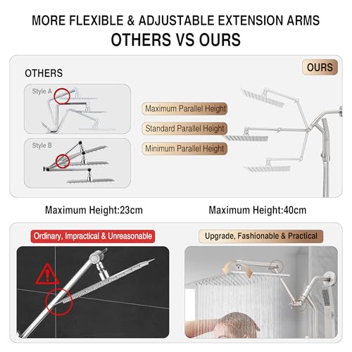 All Metal 10 Inch Rain Shower Head with Handheld Built-in Power Wash Mode, High Pressure Waterfall Rainfall Square Shower Heads with 16" Adjustable Extension Arm, Dual Showerhead(Brushed Nickel) - color: Brushed Nickel, size: 10 Inch