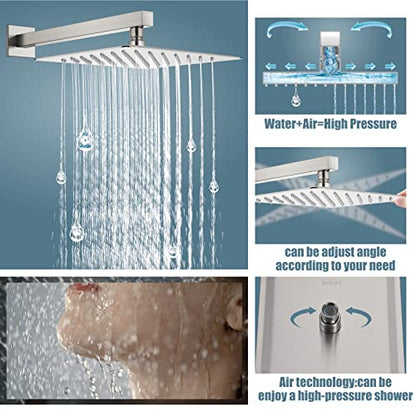 Aolemi Shower Faucet Set with Tub Filler Handheld 10" Head Brushed Nickel | Shower Valve and Trim Kit,Handheld Spray,Tub Spout,Single Handle,SUS304,Bathroom Mixer for Remodeling - color: Nickel, size: 10 Inch Shower Head