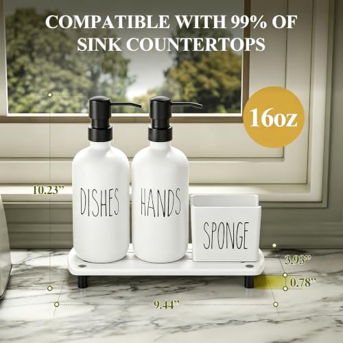 Cisily Kitchen Soap Dispenser Set Comes with Ceramics Sponge Holder, Gold Pumps, and Instant Dry Tray, Hand and Dish Soap Dispenser Set (4, Black + White + Sponge Holder) - color: Black + White + Sponge Holder