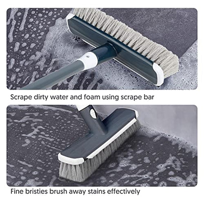Floor Scrubber with Long Handle, 2 in 1 Scrubbing Brush Stiff Bristle Shower Cleaning Brush for Bathroom, Kitchen, Tub, Carpet, Grout, Tile(Gray) - color: Gray