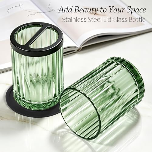 8oz Toothbrush Holders for Bathrooms, Green Striped Toothbrush Cup, Green | Bathroom Tumbler and Mouthwash Cup with Black Divider, Tooth Brush and Toothpaste Organizer for Countertop - color: Green