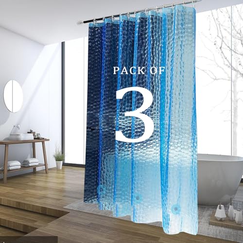 Shower Curtain Liner, 3 Pack 100% Waterproof Eva Shower Curtains with 3 Duty Heavy Bottom Magnets and 12 Rust Proof Grommets, 72x72 Weighted Shower Liner for Shower Stall, Bathtubs - color: Blue Cute 3 Pack