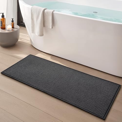 Bathroom Rugs Non Slip Washable, Super Absorbent Thin Bath Mat for Small Quick Dry Low Pile Bathroom Rug, (Black, 47″x20″) - color: Black, size: 1'8" x 3'11" (47″x20″)