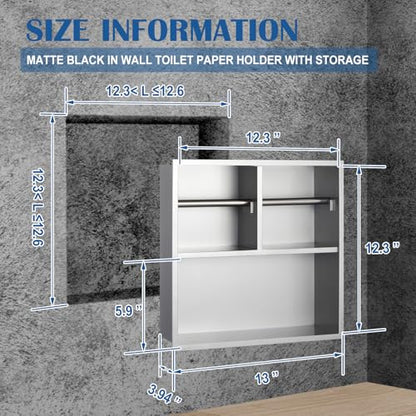 Maxdot Recessed Dual Toilet Roll Holder, in Wall Toilet Paper Holder with Storage, Bathroom Wall Niche Shelf, 304 Stainless Steel (Brushed) - color: Brushed