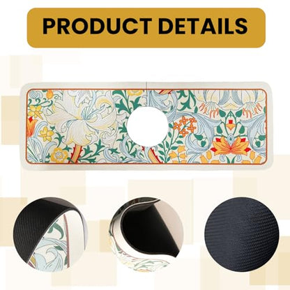 14.96"×5.43" Diatomite Sink Faucet Absorbing Mat, Reusable Drying Mat Splash Guard for Kitchen Bathroom Counter, Sink Drip Catcher & Organizer - style: Flower-4