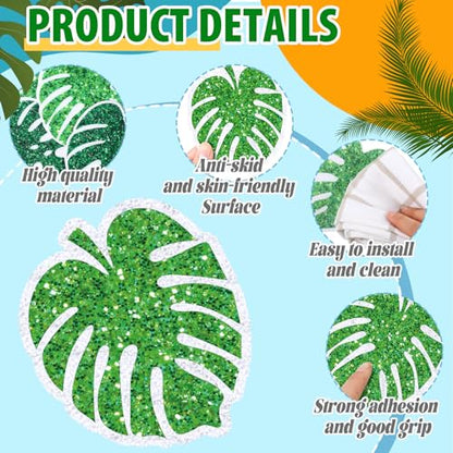 Yaomiao 24 Pcs Palm Leaf Non Slip Bathtub Stickers with Scraper | Shiny, Sparkle, Glitter, Peva, 4.53inch, Easy Apply, No Residue, for Bathroom, Shower Stairs Floor, Safety,Cute, Grip - style: Palm Leaf