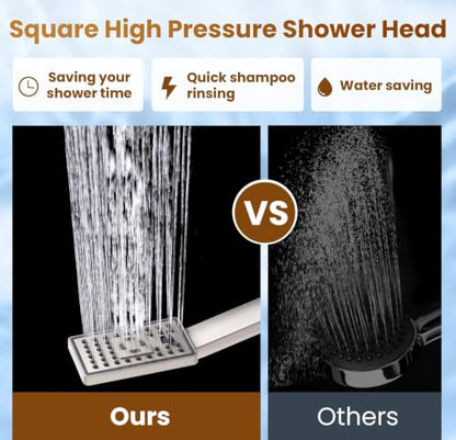 BRIGHT SHOWERS Rain Shower Head with Handheld Spray, 8 Inch Rainfall Shower Head Combo with 60" Hose, Adjustable Dual Square Showerhead Set with 3-Way Diverter, Wall Bracket, Brushed Nickel - color: Brushed Nickel, style: Dual Shower Head