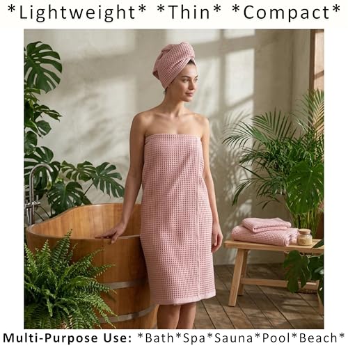 PÜSKÜL 2-Piece Natural 100% Turkish Cotton Waffle Bath Towels Extra-Large | Pink Powder 32x63" Bath Sheet Towel Light Soft Absorbent Quick-Dry Lint-Free Premium Honeycomb Weave Oeko-Tex Made in Turkiye - color: Pink Powder, size: Bath Towels - Pack of 2