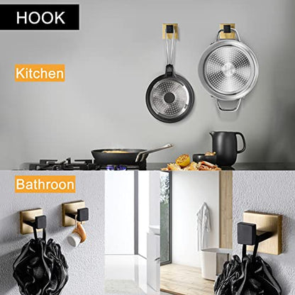 5 Pieces Bathroom Hardware Set Black and Gold Towel Bar Set, Toilet Paper Holder with Shelf, Towel Holder Set in Bathroom, Wall Mounted Stainless Steel, 23.6 Inches - color: Black and Gold