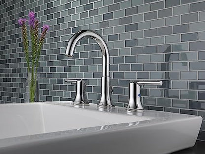 Delta Trinsic Chrome Bathroom Faucet 3 Hole, 8 Inch Widespread Bathroom Sink Faucet for Vanity, Metal Push-Pop Drain Assembly, Chrome 3559-MPU-DST - color: Chrome