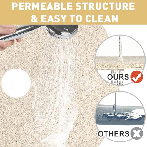 Shower Mat Non Slip: 31 Inch Diameter Extra Large Round Shower Mats with Drain Hole in Middle - Soft Loofah Great Drainage Shower Stall Matt for Inside Shower - color: Beige, size: 31" (Round)