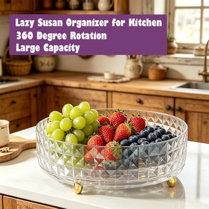 Non Skid Lazy Susan Turntable, Spice Rack Turntable, 9 Inch Spinning Organizer, 360 Degree Rotating Seasoning Organizer for Kitchen Pantry Cabinet Perfume Makeup Cosmetic Refrigerator, Clear