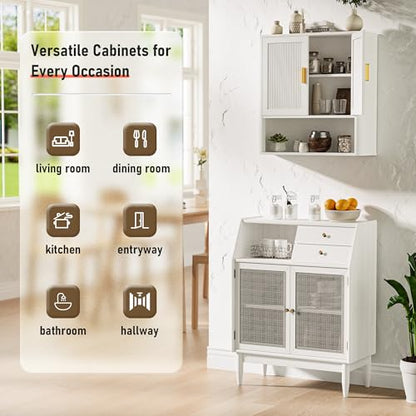 Bathroom Wall Cabinet, Wall-Mounted Medicine Cabinet with Adjustable Wood Shelf & Doors, Floating Bathroom Cabinet Over Toilet for Laundry Room & Kitchen & Living Room (White) - color: White