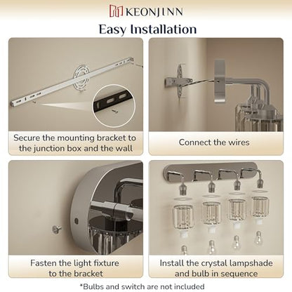 Keonjinn 6-Light Bathroom Light Fixtures, Crystal Chrome Bathroom Vanity Lights Over Mirror, Vanity Lighting Fixtures with Crystal Square Shades (E26 Socket, Exclude Bulb) - color: Chrome, size: 6-Light