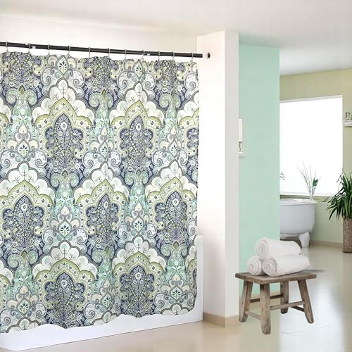 Hotel Quality Fabric Bathroom Shower Curtain: Floral Paisley Moroccan Damask (72 x 70 inches) - color: Blue, Green,aqua