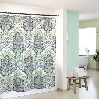 Hotel Quality Fabric Bathroom Shower Curtain: Floral Paisley Moroccan Damask (72 x 70 inches) - color: Blue, Green,aqua