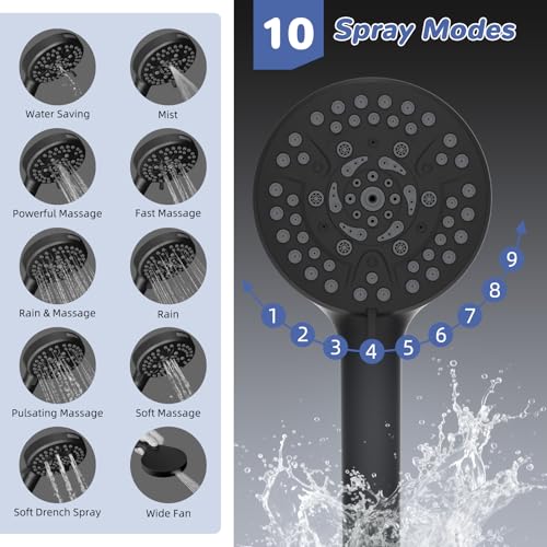 Hibbent Upgraded cUPC Certified 13'' Shower Head Combo, High Pressure 5 Spray Rainfall Showerhead with 10 Sprays Handheld, All Metal 3-way Diverter Shower Arm, 71'' Hose and Holder, Matte Black - color: Matte Black, style: Square 13"