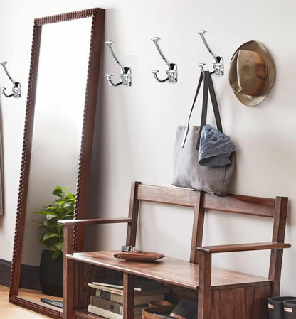 Polished Chrome Hooks Large Wall Mounted Decorative Solid Heavy-Duty Double-Sided Coat Hooks Triple Coat Hook Towels Coats Robes Towels Bag Bathroom Three Prong Coat Hook (2 Pack) - color: Polished Chrome