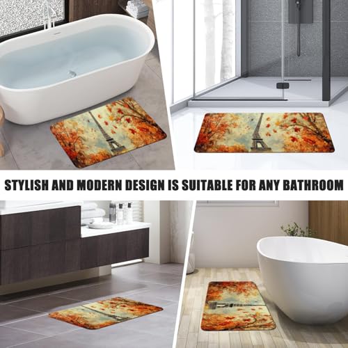 Bathroom Runner Mat Rugs Long,Eiffel Tower Maple Leaf Autumn pattern Diatomite Stone Bath Mat Large Absorbent Diatomaceous Earth Mat Non Slip Fast Dry Shower Mat Bathroom Rugs Floor Mat 16x42in - color: Design08