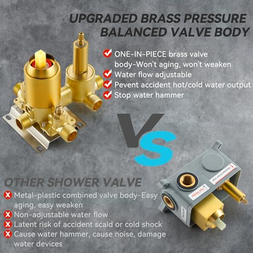 Rain Shower System With Complete 4 Pcs Body Sprays Jets And Pressured Balance Rough-in Valve,12Inch Rainfall Shower Head And Handheld, Modern Brushed Gold Ceiling Mount Shower Faucet Sets - color: Brushed Gold, style: Ceiling-Mount 4 Jets
