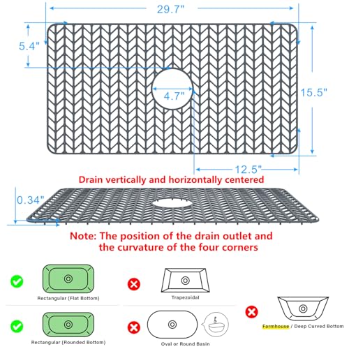 Sink Protectors for Kitchen Sink 30"x16"Center Silicone Sink Mat | Various sizes and styles,Protector for sinks and dish,Withstand to 500F,Food-grade silicone ,raised feet,Dishwasher Washing - size: 30"x16" Center