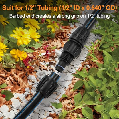 1/2 Inch Drip Irrigation Coupling Fittings, 12 Pieces Barbed Locked Coupler Connectors for 1/2 Inch Irrigation Tubing (1/2" ID x 0.640" OD) Anti-leak Straight Coupling for Garden Drip Systems - size: 1/2" Nut Coupler 12 Pcs