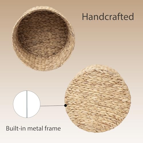 Small Round Water hyacinth Wicker Laundry hamper basket with lid | Eco-friendly,Handwoven,Natural Storage for Toys,Blankets,Dirty Clothes - Bedroom & Bathroom - size: Small