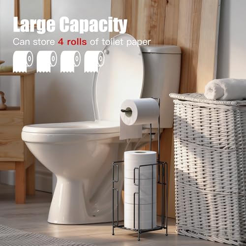 Toilet Paper Holder Stand with Storage, Free Standing Paper Roll Dispenser for 4 Mega Rolls, Space-Saving Bathroom Organizer, Easy Assembly & Stable