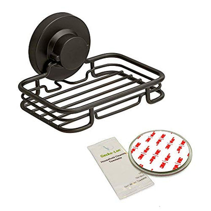 Gecko-Loc Soap Dish Suction mounting Bath soap bar Holder for Bathroom, Metal Bath Shower Bathtub wall Tile or Kitchen Sink soap or Sponge Dishes - Black - color: Black