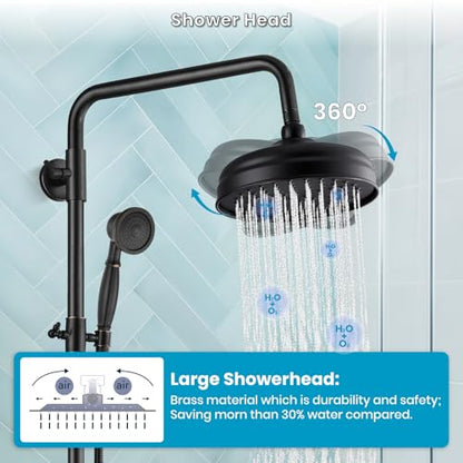 gotonovo Exposed Shower System Wall Mount,Oil Rubbed Bronze,Metal Handheld | 8” Rain Shower Head Faucet Set Fixtures,2 Function,Two Cross Handle,Height Adjustable,for 5-6.7" Hole,Indoor Victorian Retro - color: Bronze