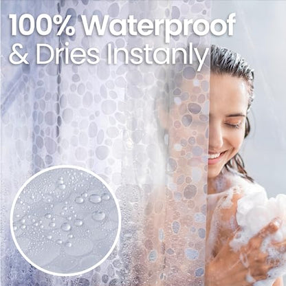 LiBa Shower Curtain PEVA 8G, 72x72 Inch Clear Pebbles with Magnets | 8G heavy-duty PEVA, 3D pattern, 3 weighted magnets, rust-proof grommets, waterproof Vinyl shower curtain - color: 8g Peva - Clear Pebbles Pattern, size: 72"W x 72"L (Pack of 1)